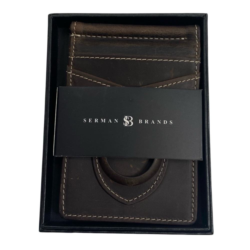 SERMAN BRANDS DARK BROWN LEATHER WALLET NWOT $35 RETAIL